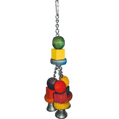 Colored Wooden Blocks Bird Toy With Bells