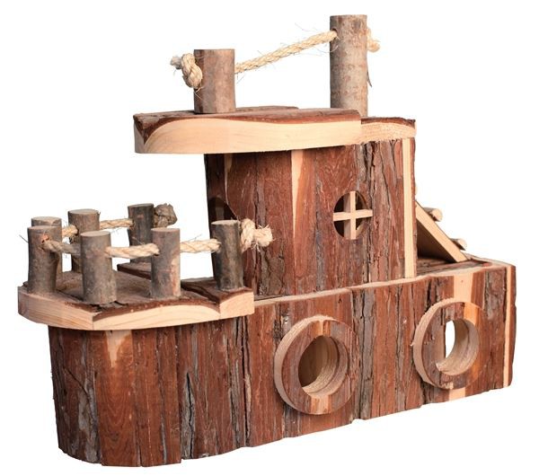 Wooden Guinea Pig Wheelship-Shaped House